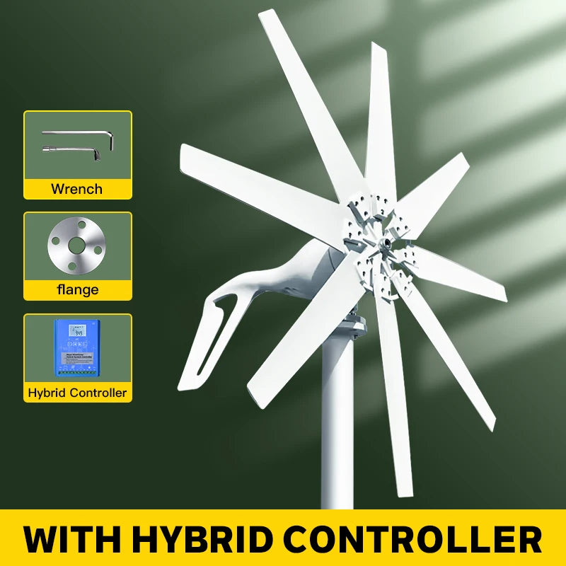 1kw 1000w Horizontal Strong Wind Turbine Generator 48V 24V 12V Power Magnetic Dynamo Free Energy 220v Inverter Output For Home